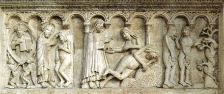 Duomo_Rilievi-Creazione dell'uomo della donna e peccato originale (Wiligelmo)